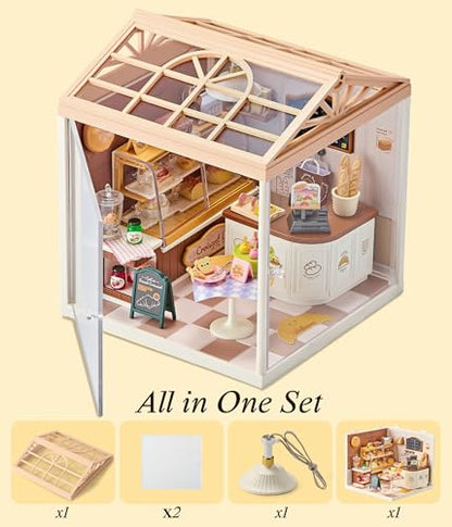 Bread Shop DIY Miniature House Kit with Roof & LED Light