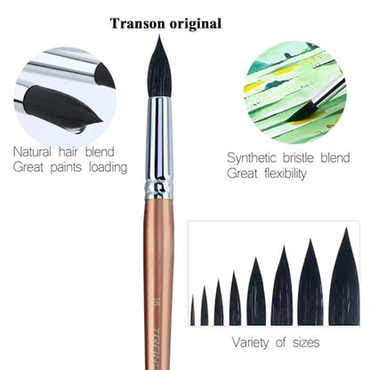 8pcs Round Watercolor Paint Brush Set Goat Hair for Watercolors