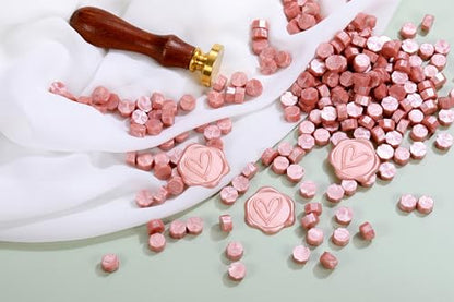 360Pcs Rose Gold Sealing Wax Beads with 2 Spoons and 4Pcs Tea Candles for Wax Seal Stamps (360 Count)
