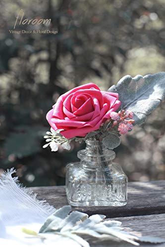 Artificial Flowers 25pcs Real Looking Fuchsia Foam Fake Roses with Stems for DIY Wedding Bouquets Bridal Shower Centerpieces Floral Arrangements Party Tables Home Decorations (25 Count)