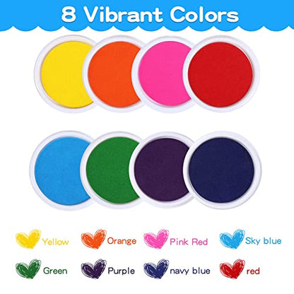 8 Colors Rainbow Washable Large Ink Pads for Rubber Stamps Kids