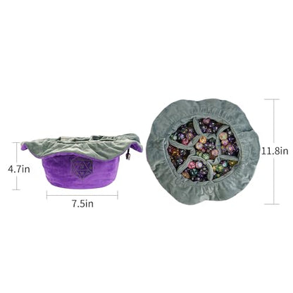 DND Dice Bags Large with Pockets Purple Storage Bag for D&D RPG Game (5.2 Ounce)