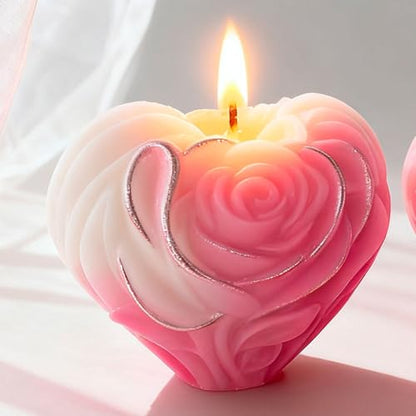 Round Rose Flower Heart Cylinder Candle & Resin Mold