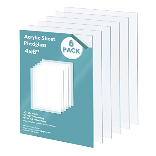 Plexiglass Sheets Acrylic Sheets 6 Pack of 4x6’’ 0.04 Thick Clear Plastic Cast Transparent Plexi Glass for Crafting Projects (6 Count)