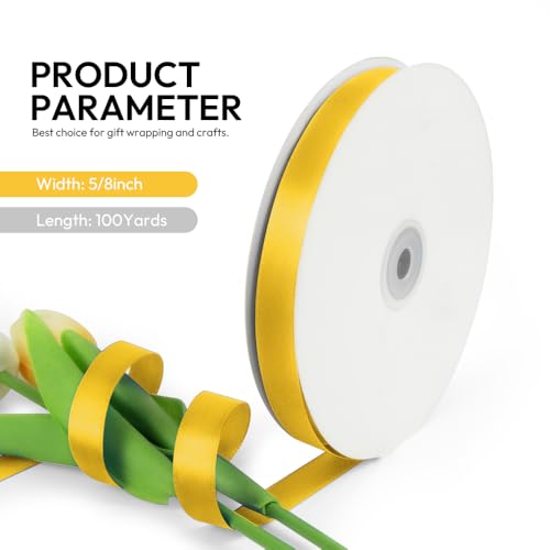 5 8 Inch 100 Yards Satin Ribbon Yellow