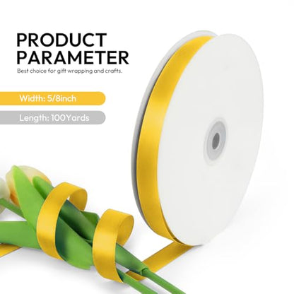 5 8 Inch 100 Yards Satin Ribbon Yellow