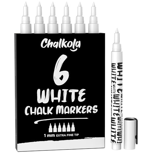 6 White Fine Tip Chalk Markers for Blackboard