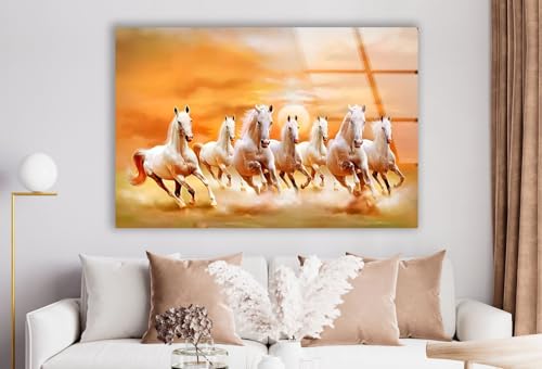 12Wx10H'' White Horses Running on Sunset Glass Wall ArtTempered Glass Printing Wall Decor Large Wall Art Wall Hangings