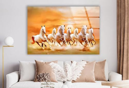Round 31 5'' White Horses Running on Sunset Glass Wall ArtTempered Glass Printing Wall Decor Large Wall Art Wall Hangings