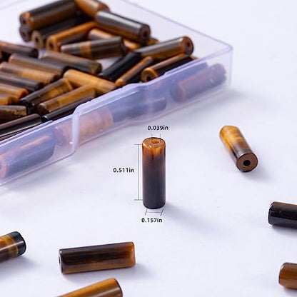 Natural Yellow Tiger Eye Cylinder Tube Beads 4x13mm 38cm (28 Count)