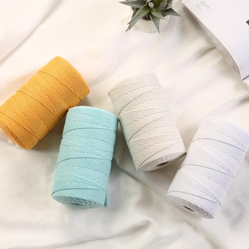 Macrame Cord 2mm x 382yards Natural Macrame Cotton Rope Colored Macrame Rope Soft Cotton Cord Macrame Supplies Craft Rope Macrame Yarn for Plant Hanger Wall Hanger Dreamcatcher (1136 Foot)