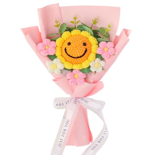 Hand Woven Flower Bouquet Finished（1pcs） for Mother Girlfriend Birthday Gift Wedding Decoration Crochet Artificial Flower