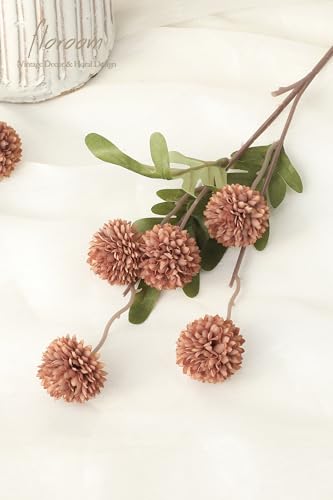 5pcs Terracotta Faux Silk Mums Artificial Flowers (5 Count)