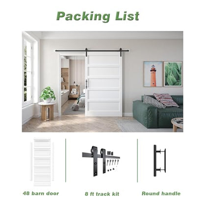 48x80 inch White Barn Door with 8FT Sliding Barn Door Hardware Kit Included