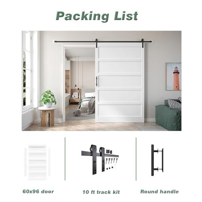 60x96 Inch White Sliding Barn Door Slab with 10ft Hardware Kit Included