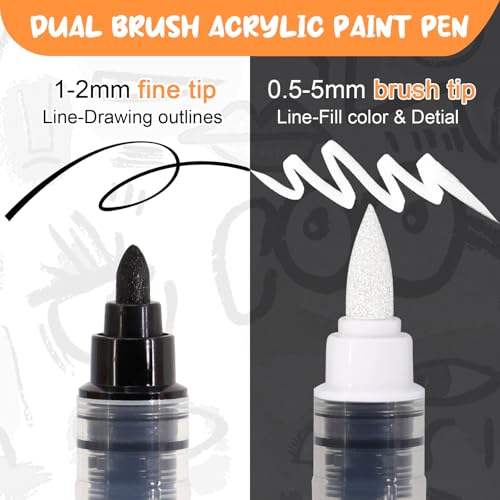 White Black Acrylic paint Markers Dual Tip 6 Set (6 Count)