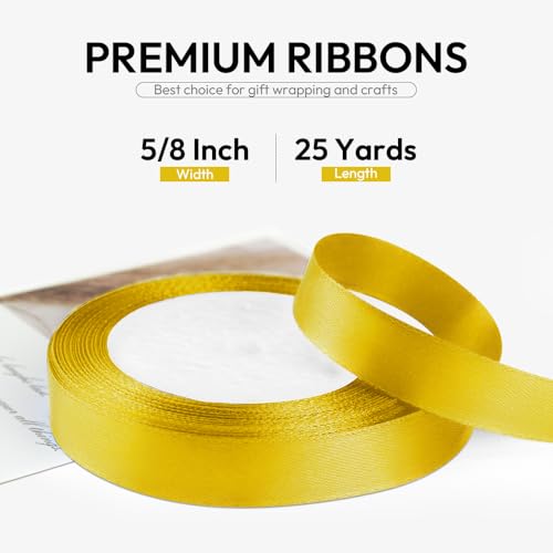 5 8 Inch 25 Yards Satin Ribbon Yellow (75 Foot)