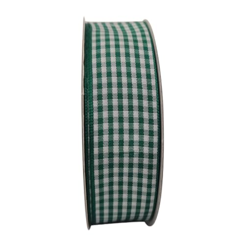 Green and White Woven Edge Plaid Ribbon 100% Polyester Gingham Ribbon 25 Yards Each Roll (75 Foot)