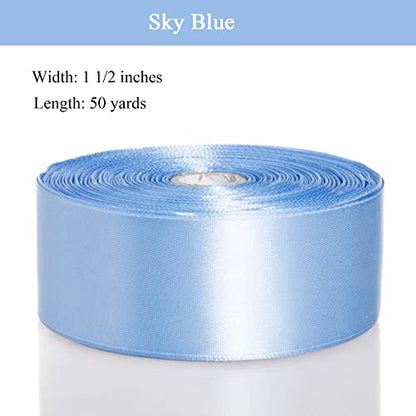1 1 2 Inch Sky Blue Solid Satin Ribbon for Gift Wrapping (150 Foot)