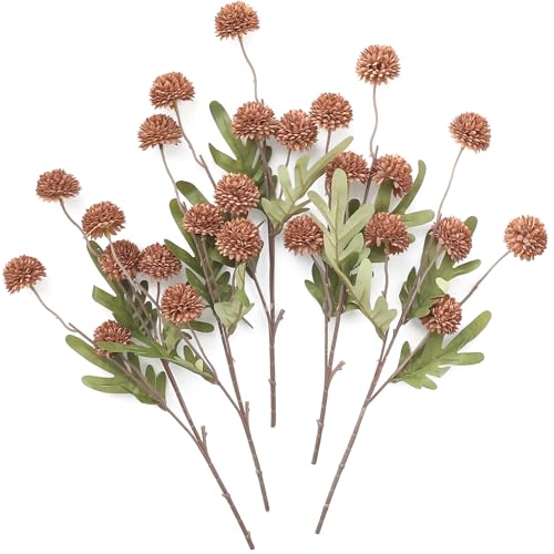 5pcs Terracotta Faux Silk Mums Artificial Flowers (5 Count)