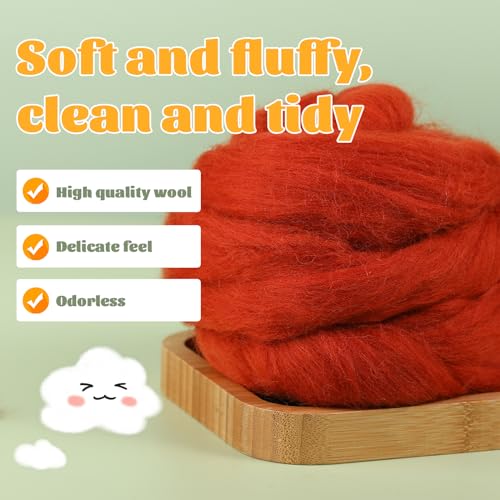 3.53oz Needle Felting Wool Roving for Needle Felting Red
