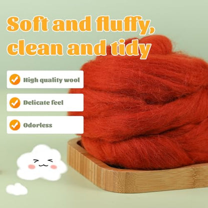 3.53oz Needle Felting Wool Roving for Needle Felting Red
