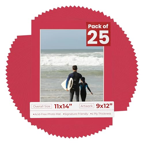 Pack of 25 Acid Free 11x14 Mats Bevel Cut for 9x12 Photos (25 Count)