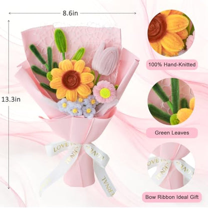 Hand Woven Flower Bouquet Finished（1pcs） for Mother Girlfriend Birthday Gift Wedding Decoration Crochet Artificial Flower