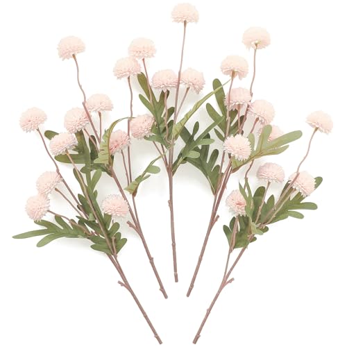 5pcs Blush Faux Silk Mums Artificial Flowers (25 Count)