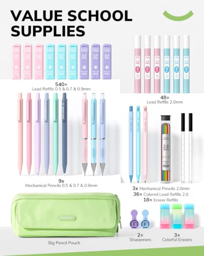 36PCS Mechanical Pencil Set with 624 Lead Refills