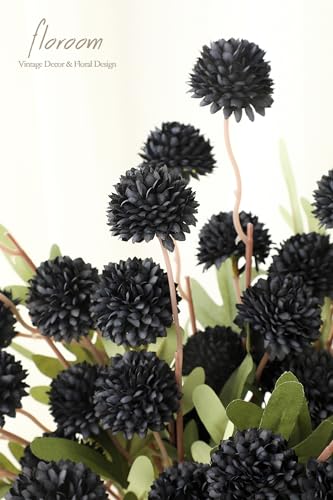 5pcs Black Faux Silk Mums Artificial Flowers (5 Count)
