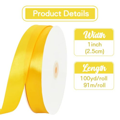 1 Inch x 100yds Yellow Satin Ribbon for Crafts