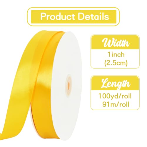 1 Inch x 100yds Yellow Satin Ribbon for Crafts