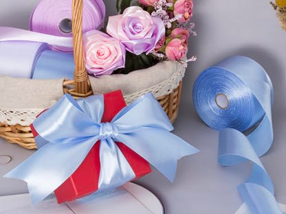 2 Inch Sky Blue Solid Satin Ribbon for Gift Wrapping