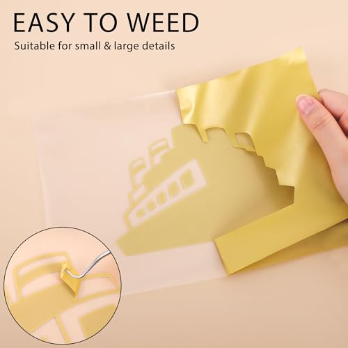 RENLITONG Golden Iron on Vinyl 12Inch by 20ft Roll Heat Transfer Vinyl for T (20 Foot)
