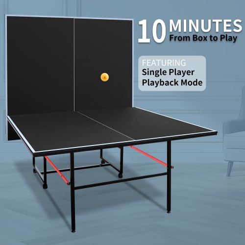 6FT/8FT/9FT Mid-Size Table Tennis Table Ping-Pong Table Set Foldable & Portable Table Indoor Outdoor for Family Game (Black, 9FT)