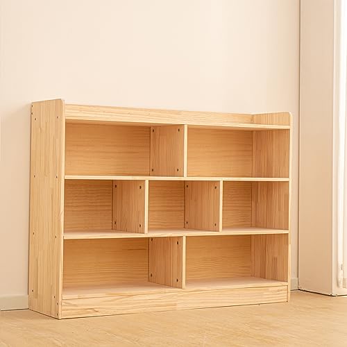 Wooden 7 Compartment Storage Cabinet Organizer Kids 3 Tier Wood Bookshelf School Storage Shelf Classroom Furniture for Kids Natural
