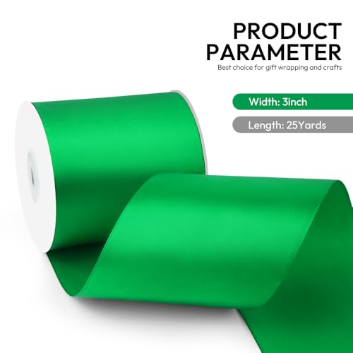 3 Inch 25 Yard Wide Satin Ribbon Green