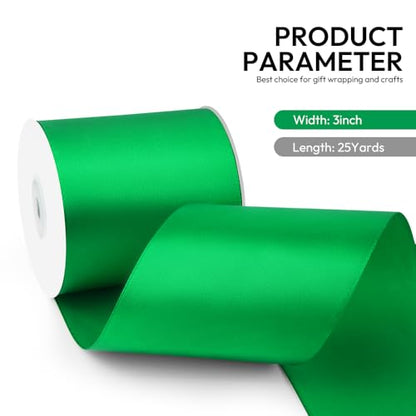 3 Inch 25 Yard Wide Satin Ribbon Green