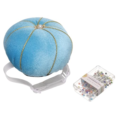 Wrist Pin Cushion Wristband Sewing Pincushion Polyester Pin Holder Wearable Pumpkin Shaped Needles Wristband with 100 Head Needles for Sewing Quilting DIY Crafts