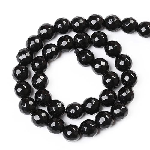 32pcs 12mm Natural Faceted Black Agate Stone Beads for Jewelry Making Energy Healing Beads DIY Bracelet Necklace Accessories 15"