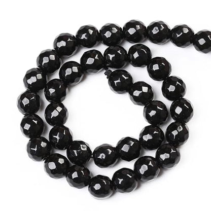 60pcs 6mm Natural Faceted Black Agate Stone Beads for Jewelry Making Energy Healing Beads DIY Bracelet Necklace Accessories 15"