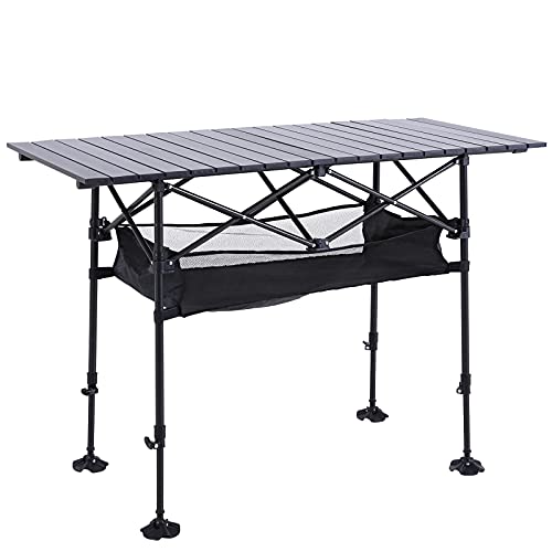 Adjustable Camping Table with Storage for Grill Travel Picnic