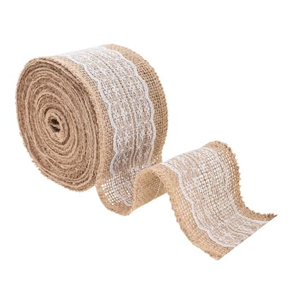 2 Inch Wide Burlap and Lace Ribbon for Crafts