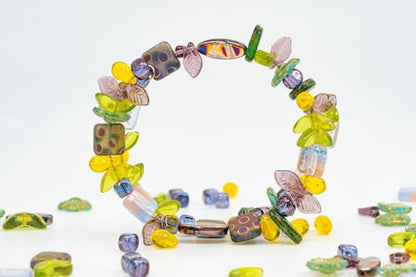 1.4oz (40g) Limited Mix of Czech Glass Beads, Hand Made Set Kit, Green Purple Yellow Drop