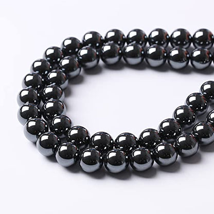 51pcs 8mm AAA Black Hematite Beads Natural Stone Gemstone Round Loose Beads for Jewelry Making DIY Bracelets Necklace Earrings (16 Count)