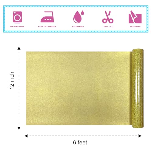 Gold Glitter Heat Transfer Vinyl 12" x 6FT