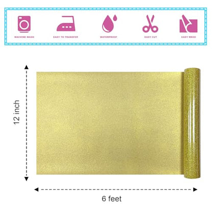 Gold Glitter Heat Transfer Vinyl 12" x 6FT