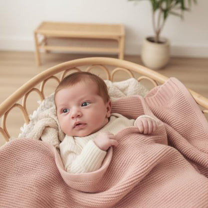 100% Organic Cotton Heritage Knit Textured Baby Quilt Blanket for Girls