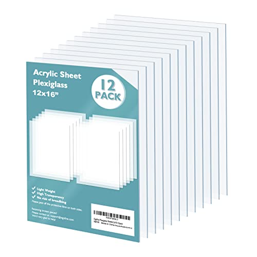Plexiglass Sheets Acrylic Sheets 12 Pack of 12x16’’ 0.04 Thick Clear Plastic Cast Transparent Plexi Glass for Crafting Projects (12 Count)